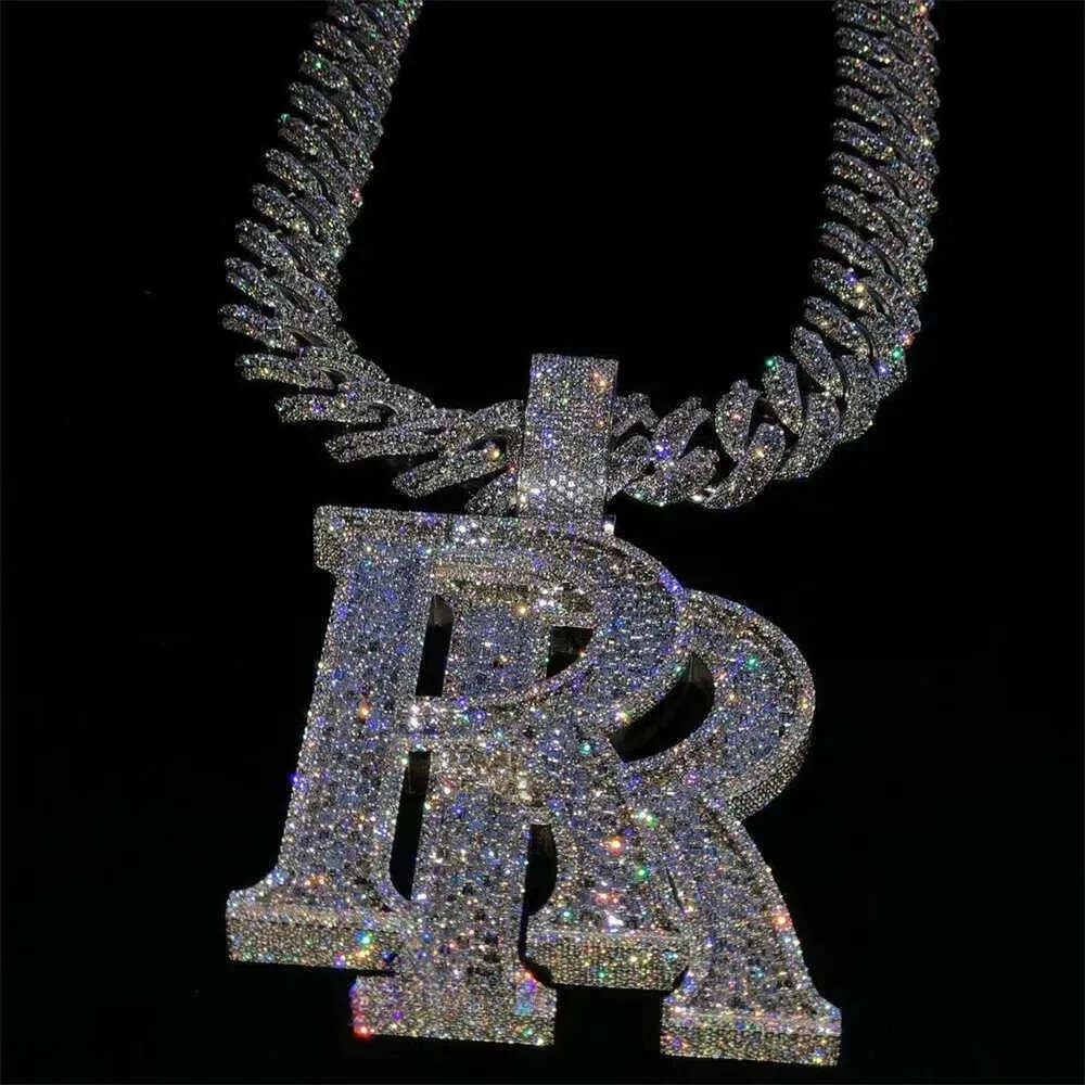 Custom Hip Hop Jewelry Rapper Letter Iced Out Baguette Initial Vvs Moissanite Pendant