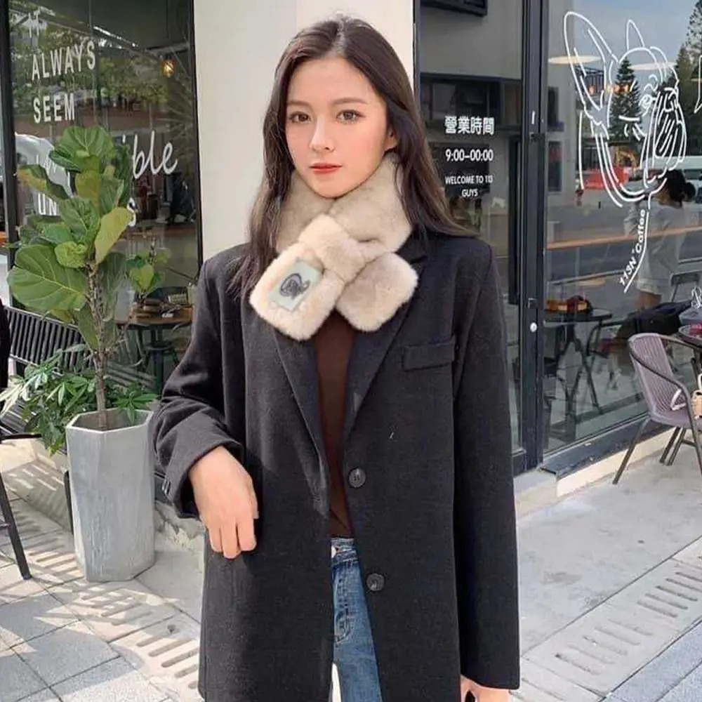 Thicken Warm Faux Fur Winter Scarf Soft Plush Solid Color Neck Protector Windproof Coldproof Neck Collar Warmer for Women 250929