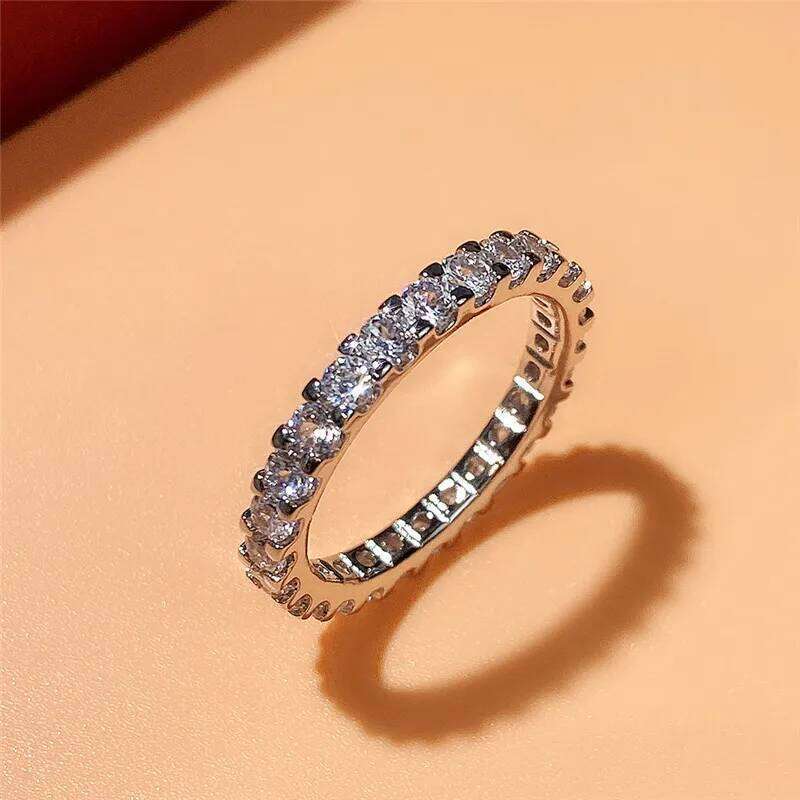Huitan New Trendy Thin Finger Rings Sier Color Band with Shiny Cubic Zirconia Simple Stylish Daily Wear Accessories for Women