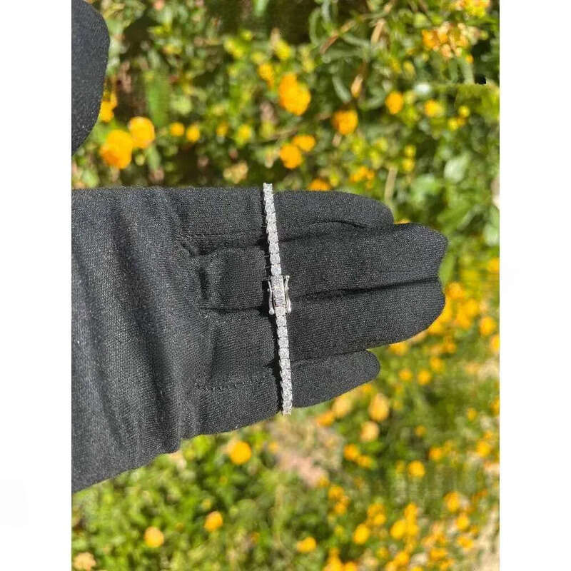 Rinntin SMN Premium Iced Crystal Tennis Moissanite Necklace Chain VVS Clarity 14kt Sterg Sier 7-24 Inch Mossanite Jewelry
