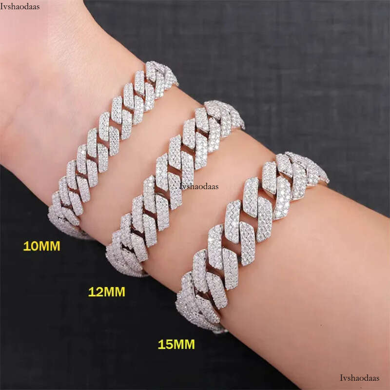 Mossanite Hip Hop Jewelry 8mm-15mm Sterling Sier Pass Dia Tester VVS Moissanite Iced Out Cuban Link Bracelet for Mens