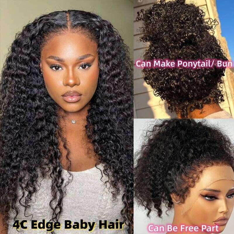 4C Kinky Edges Hairline 9X6 HD Lace 250% Human Jerry With Baby Hair Pre Plucked Wig For Women Curly Xiusiyuan2510