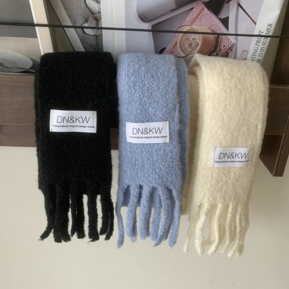 Shawl Winter Knitted Scarf Keep Warm Solid Color Tassel Scarves Thick Slender Knitted Scarves 250929