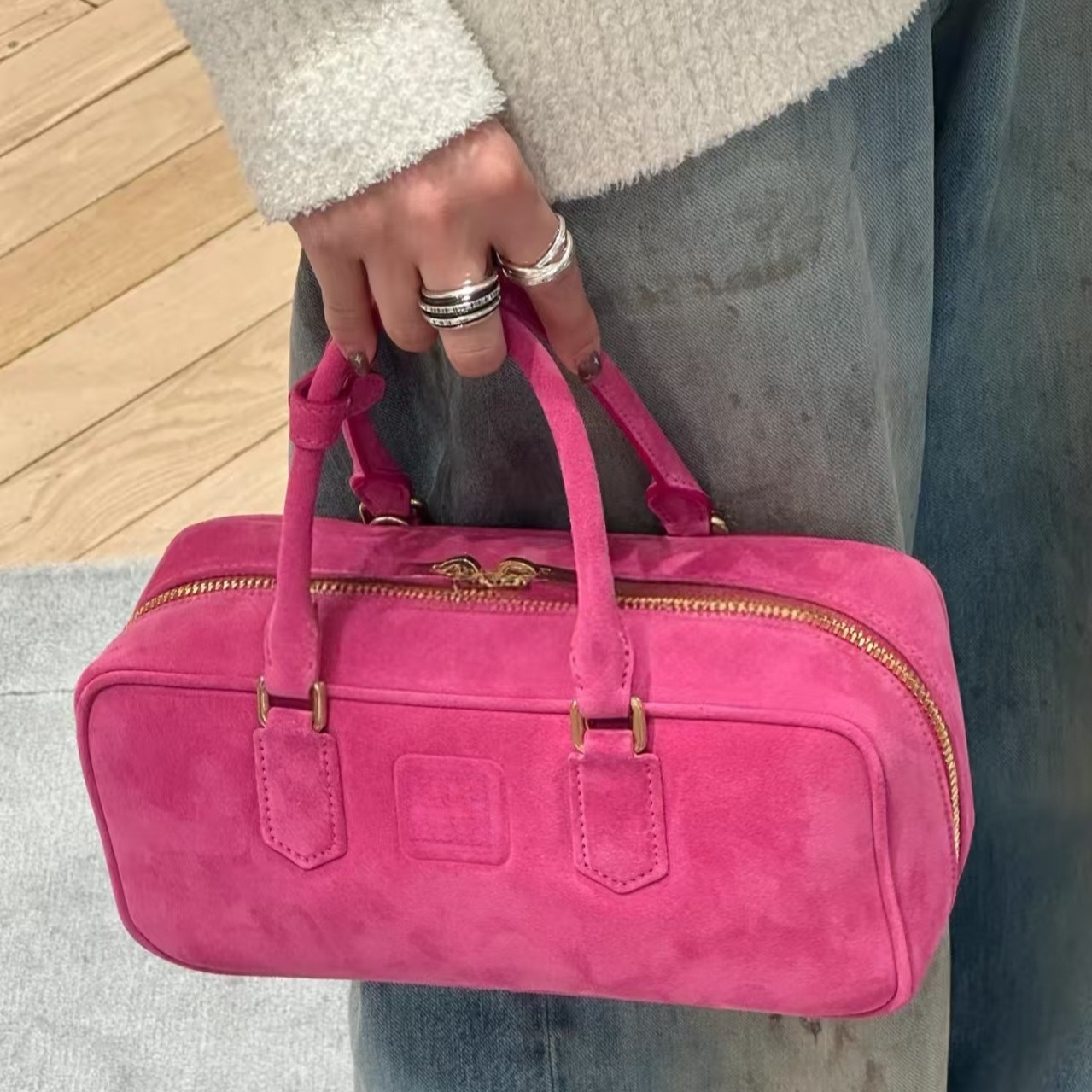 Vintage Real Suede Leather Totes Arcaidie Luxury Designer Shoulder Bag Hobo Bowling Underarm Bag With Detachable Shoulder Belt Purses And Handbags Wholesales 3396