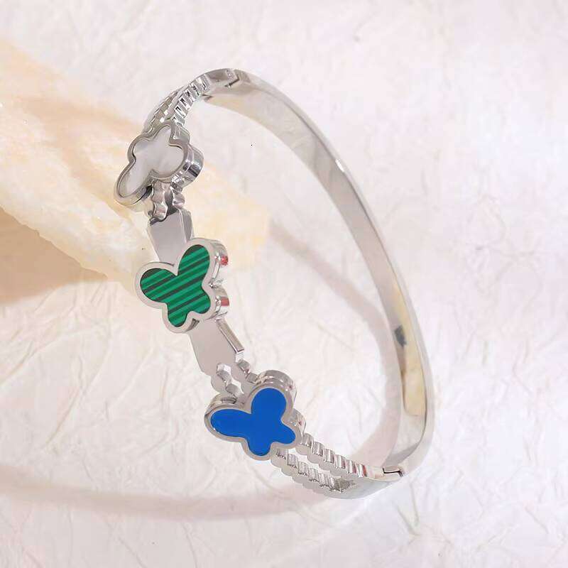 Open Black and White Shell Butterfly Bangle Blue Enamel moissanite chain Matte Fashion Women's Bracelet