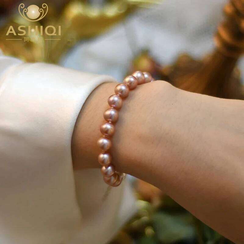 ASHIQI Natural Freshwater Pearl Women's Bracelet Sterling Sier Wedding Jewelry Gift