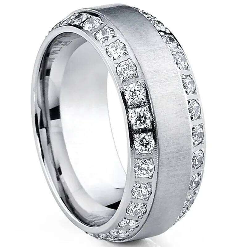 Couple Women White Rhinestones Zirconia Rings Set Simple CZ Stainless Steel Men Ring Wedding Jewelry For Lover Gifts