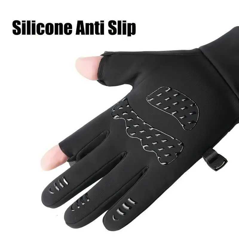 Winter Warm Gloves Flip Over Expose Two Fingers Gloves Waterproof Windproof Touch Screen Gloves Cycling Ski Fishing Gloves Z250925