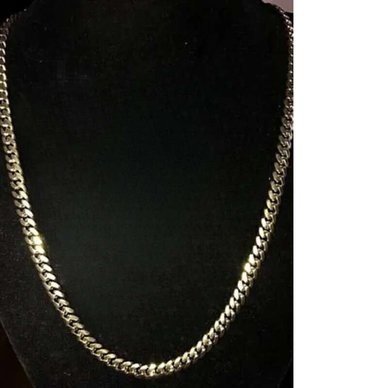 Mens Gold Tone 316L Stainless Steel Necklace Curb Cuban k Chain with Dias Clasp Lock 8mm/10mm/12mm/14mm/16mm/18m