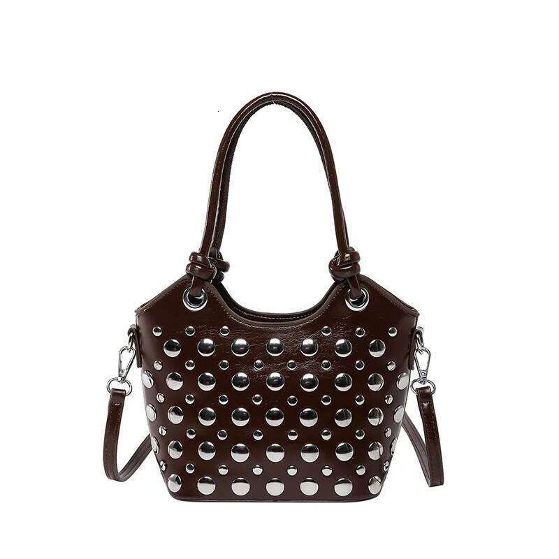 Rivet Shoulder Bags American Style PU Leather Tote Large Capacity Commuting Handbag Messenger Causal Crossbody Commuter Bag