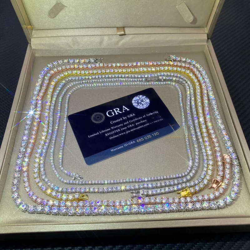 Hot Sale Hip Hop Iced Out Jewelry Fashion Dia Necklace S Sier 2MM 3MM 4MM 5MM Vvs Moissanite Tennis Chain
