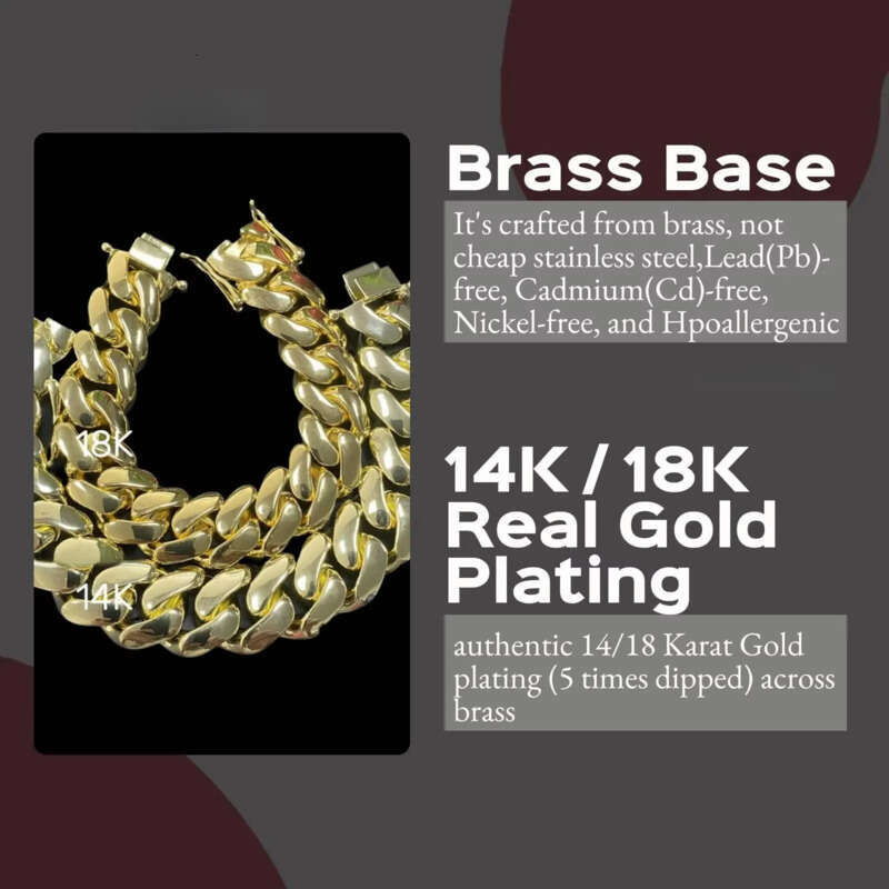 Wholesale Hip Hop Jewelry 14K Real Gold Plated Heavy Solid Miami Cuban Link Chain Necklace for Men