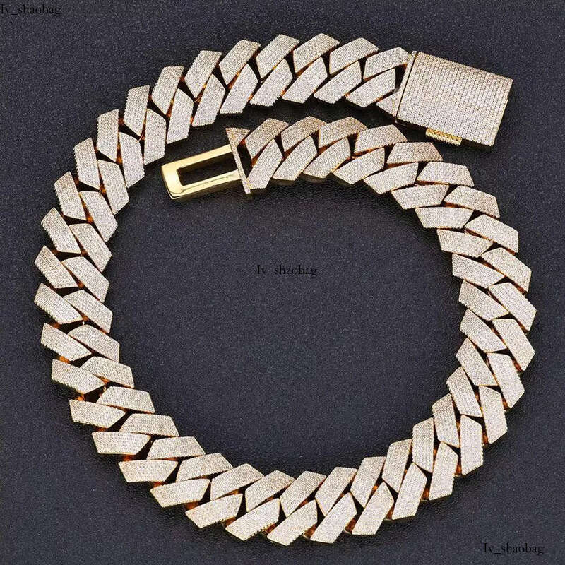 Designer necklace Fine Jewelry 22mm Iced Prong Link Chain Sier Plated 3 ROW Dia Cuban Chains Hip Hop Necklace