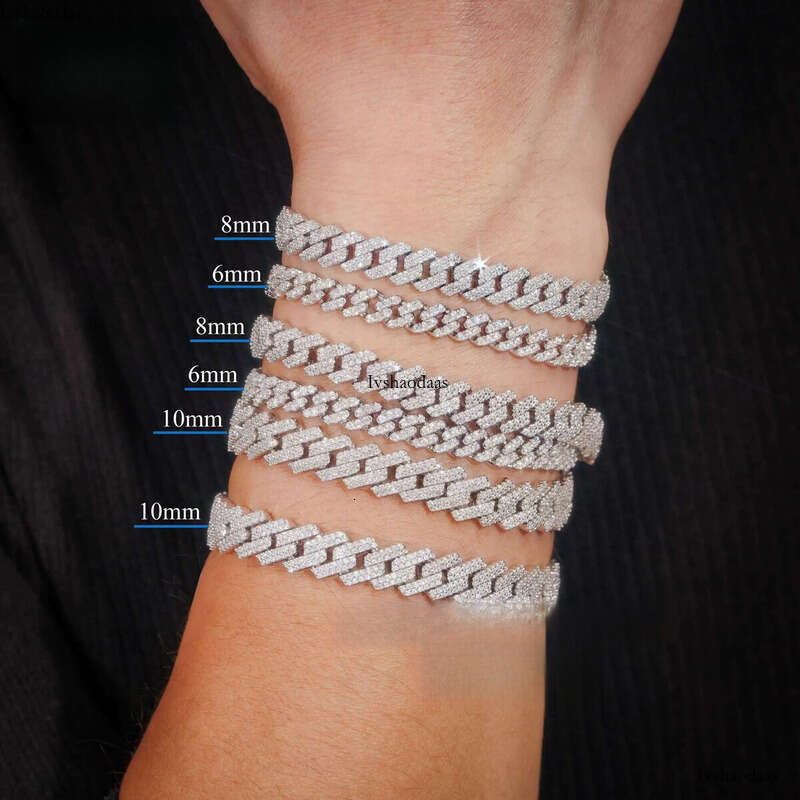 Hot Sale Fine Jewelry Lab Dia S Sterling Sier Rhodium Plated Moissanite Men Cuban Link Bracelet