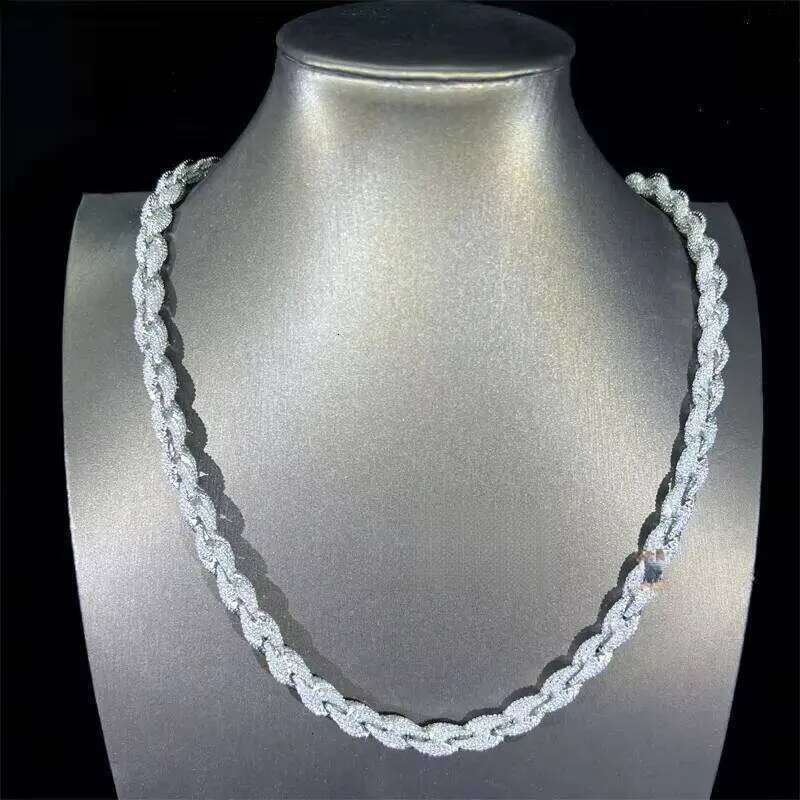 Hip Hop Custom Iced Out Sterg Sier Vvs Moissanite White Gold Plated Rope Chain Tennis Chains Jewelry Unisex Dia Necklace