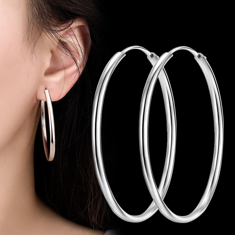 Real 925 Sterling Silver Womens Jewelry Fashion Round Hoop Earrings FQL23634 250930
