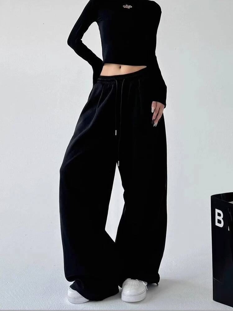 Y2K Haruku Wide Leg Sweatpants Women Streetwear Baggy Oversize Gray Sports Pants High Waist Drawstring Casual Joggers Trousers dongdumaoyi