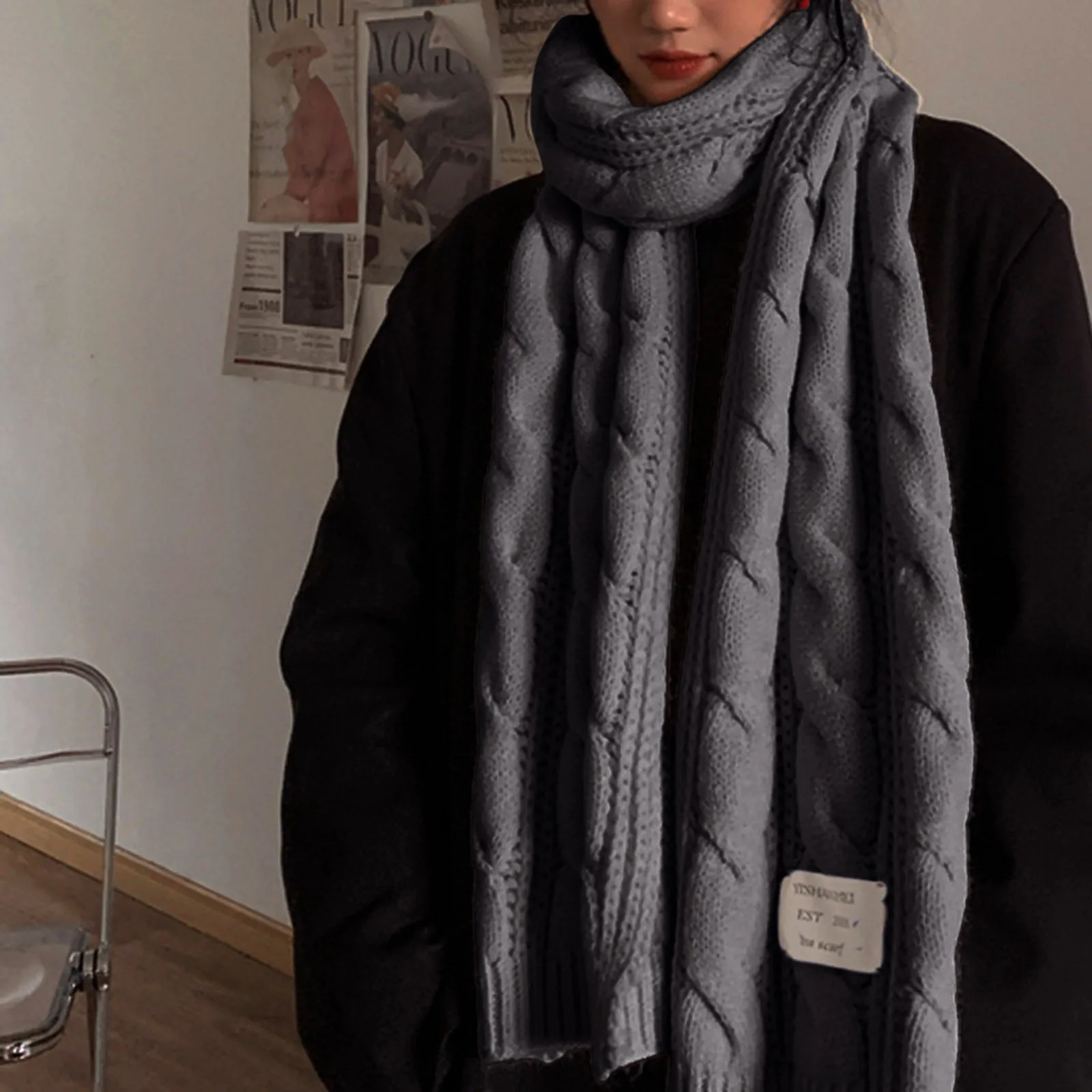 Women Autumn And Winter Simple Solid Color Woven Knitted Warm Shawl Scarf Women Head Scarves Lightweight 250930
