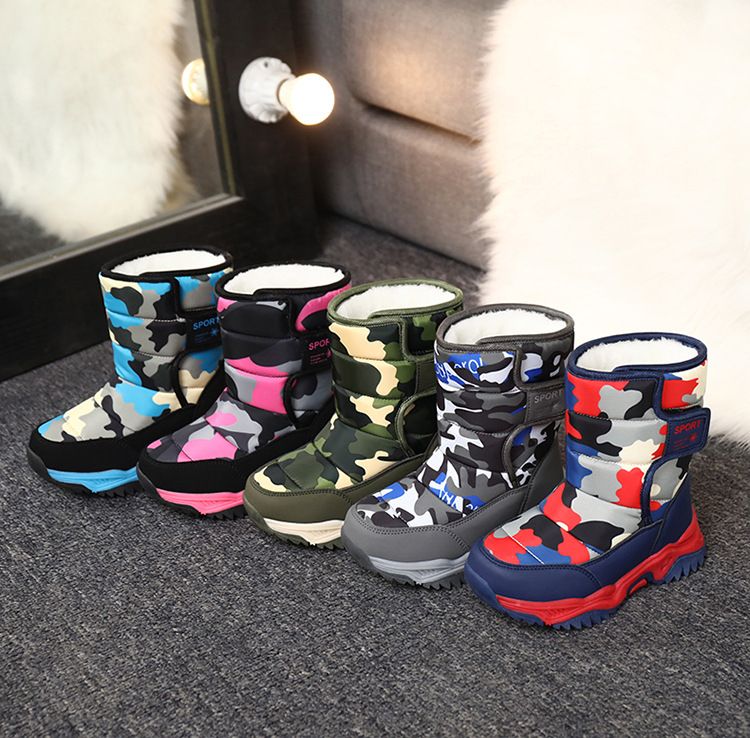 Winter Kids Boots Plush Waterproof Fabric Non-Slip Girls Boys Rubber Sole Toddler Snow Boots Kidszworld Fashion Warm Children Outdoor Youth Boots Size