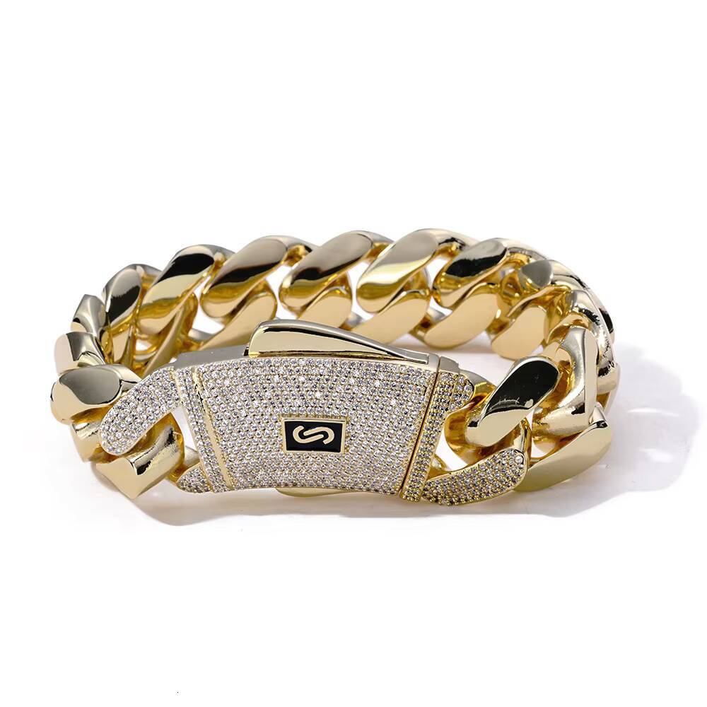 Diamond Clasp Gold Plated Solid Thick Miami Cuban Link Bracelet Fashion Hip Hop Jewelry for Men and Women