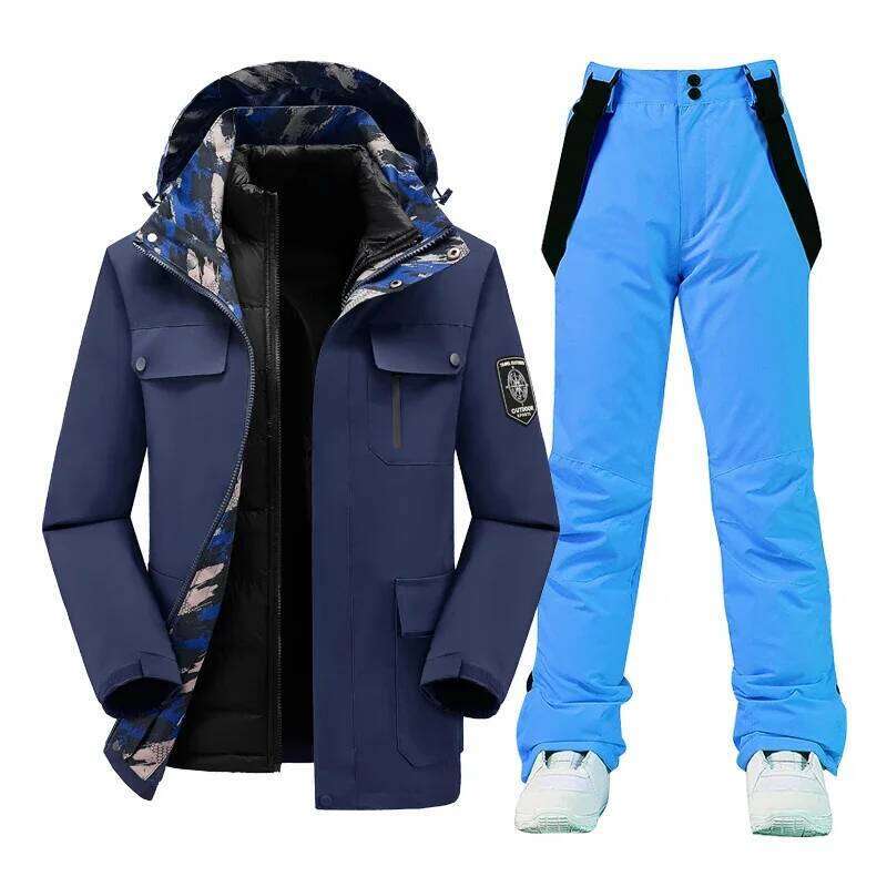 Ski Men Winter Suit Sets Snowboarding Clothing Waterproof Coat Down Jacket Outdoor Windproof Snow And Strap Pants
