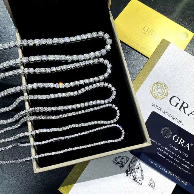 Lowest Price Custom Jewelry Gold Plated Sterling Sier Iced Out 3mm 4mm 5mm D VVS Moissanite Dia Necklace Tennis Chain