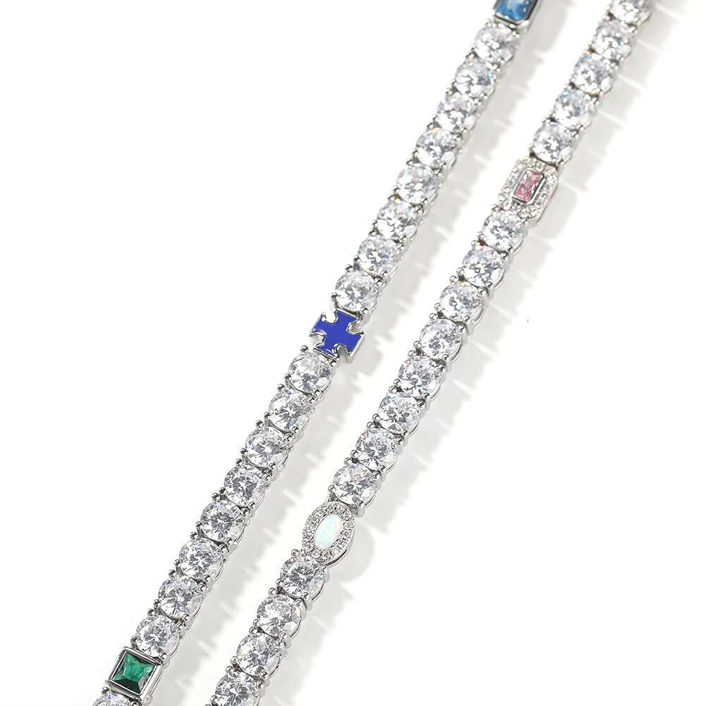 Hot Sale 5mm Cross Opal Necklace Men Women Hip Hop Jewelry Platinum Plated Colorful Iced Out Tennis Chain