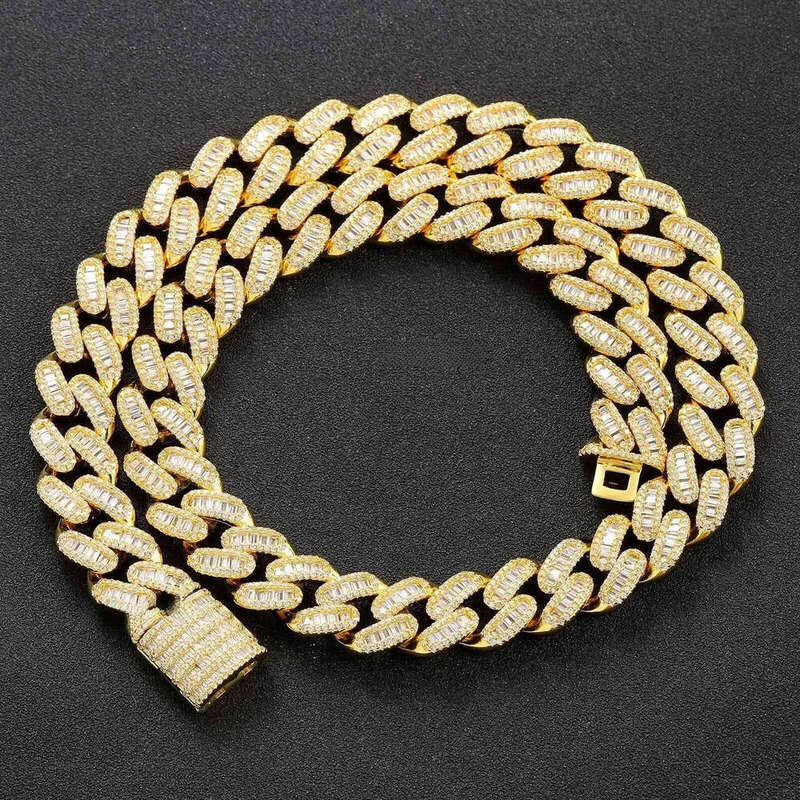 hip hop jewelry cuban link chain 15mm s sier fashion necklace iced out fully vvs baguette moissanite dia men necklaces