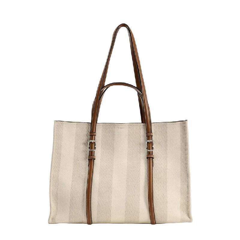 Large-capacity Canvas Female 2024 New Contrast Retro Portable Tote Commuting One-shoulder Messenger Bag in Class