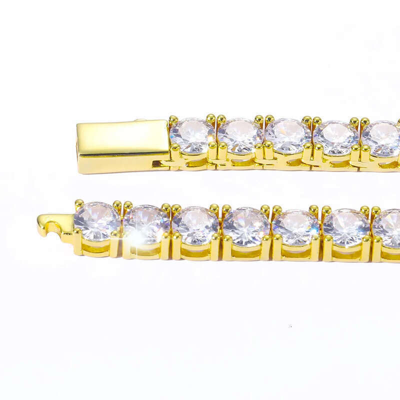 Hip Hop Tennis Chains Jewelry TopBling 5A Zircon Dia Necklaces Spring Clasp Real Gold Plated 3mm 4mm 5mm
