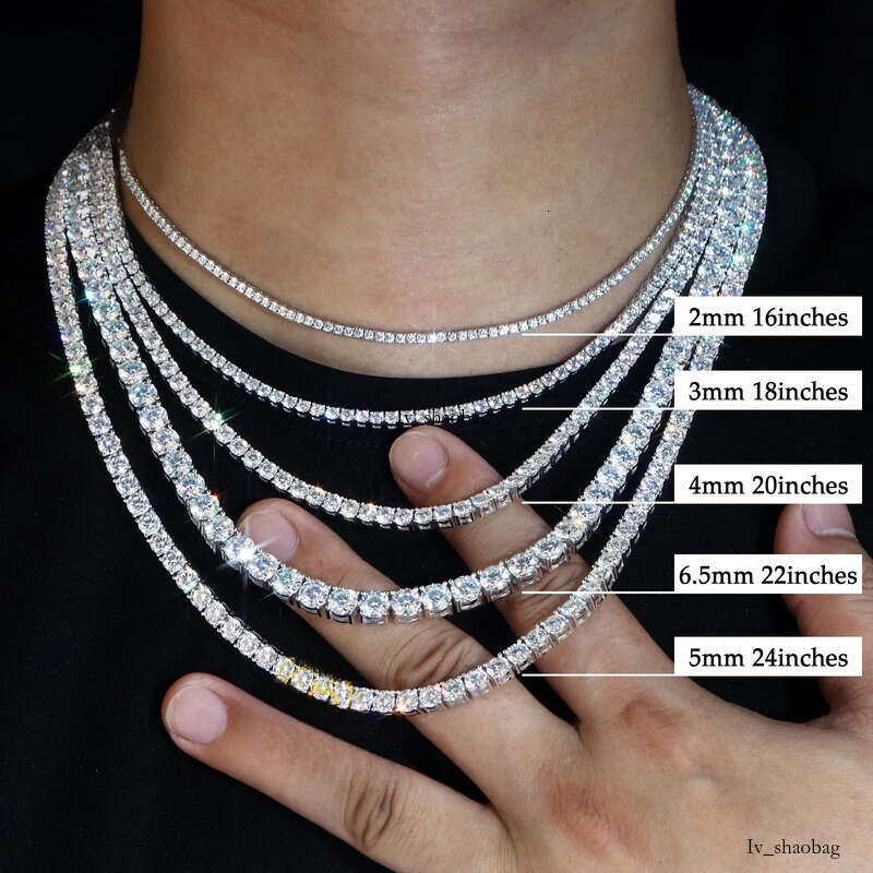 To Ship 2mm 3mm 4mm 5mm 6mm Moissanite Tennis Chain Necklace Men Gold Plated Sterling Sier Fine Jewelry
