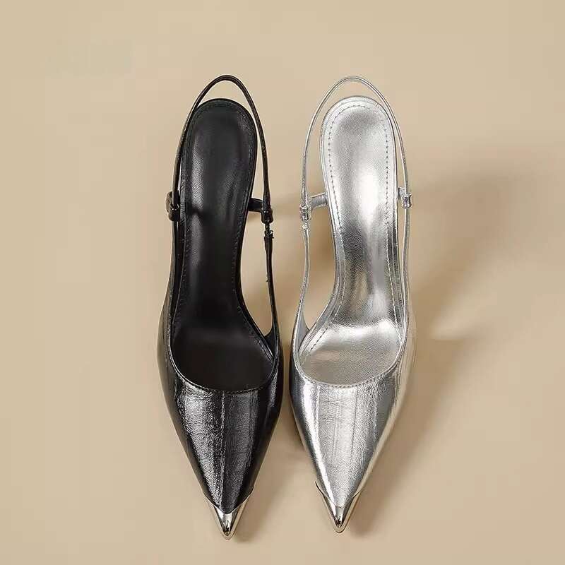 Silver Sandals for Women Designer Shoe 2025 New French Style heelegant High-end Closed Toe Backless Dress Shoes with Thin High heels