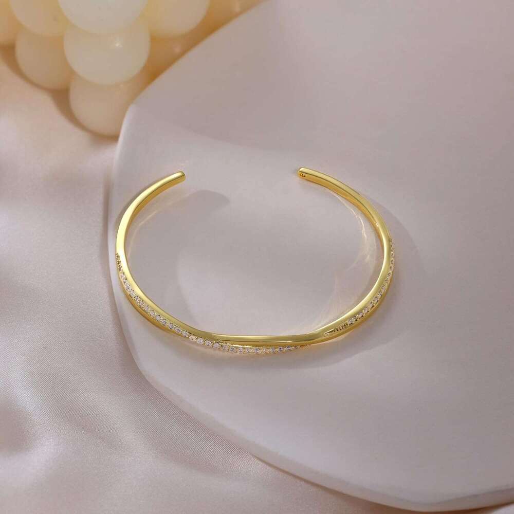 Cuff Trendy, 14k Plated/Sier Bangle Bracelets Dainty Gold Bangles Cubic Zirconia Adjustable Wave Bracelet Fashion Jewelry Gift for Women Teen Girl