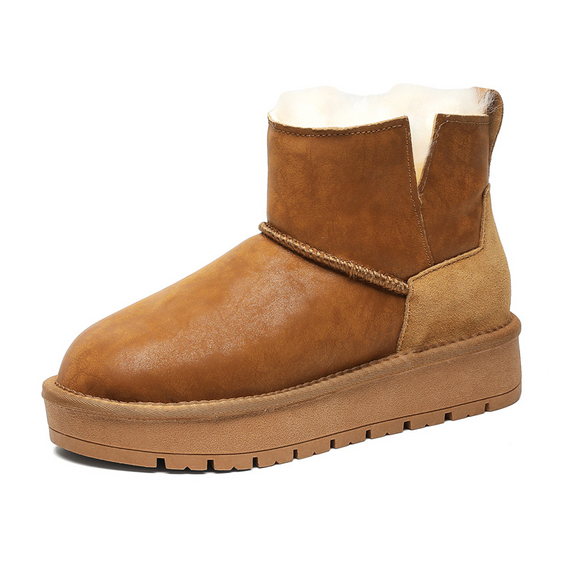 EBV designer shoes hot free shipping High quality Sheepskin fur on Leather short tube waterproof winter new warm and plush cotton shoes for woman brow