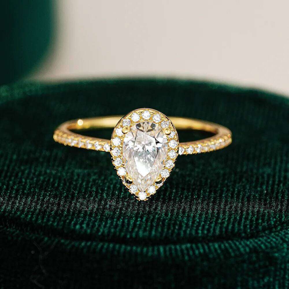 Women's AU999 Gold 1CT Moissanite Teardrop Ring - Elegant Design, Flattering & Versatile for Daily