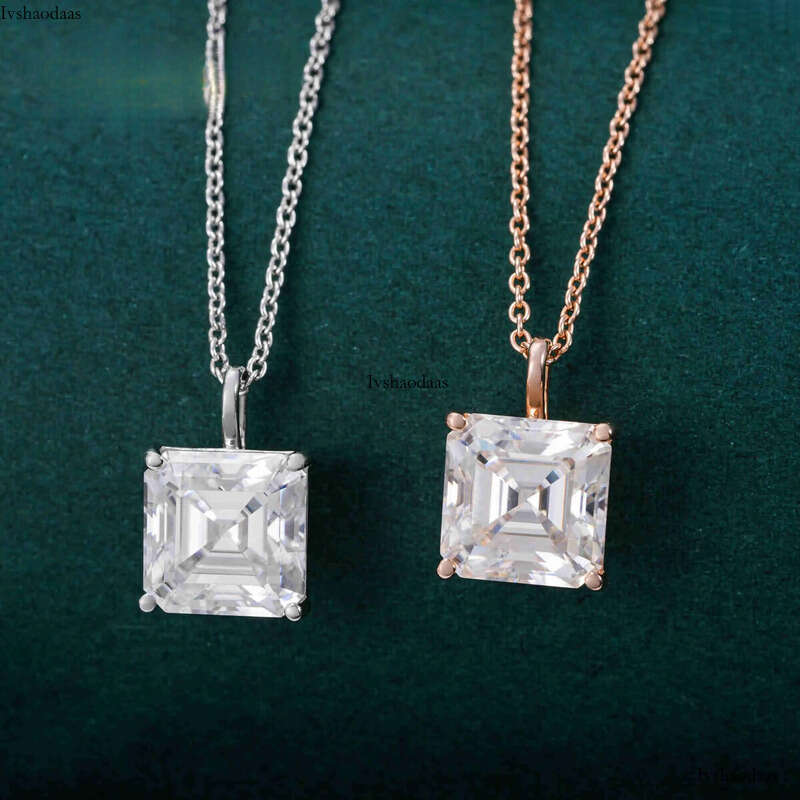 Pass tester asscher cut moissanite custom iced dia women fine pendant necklace