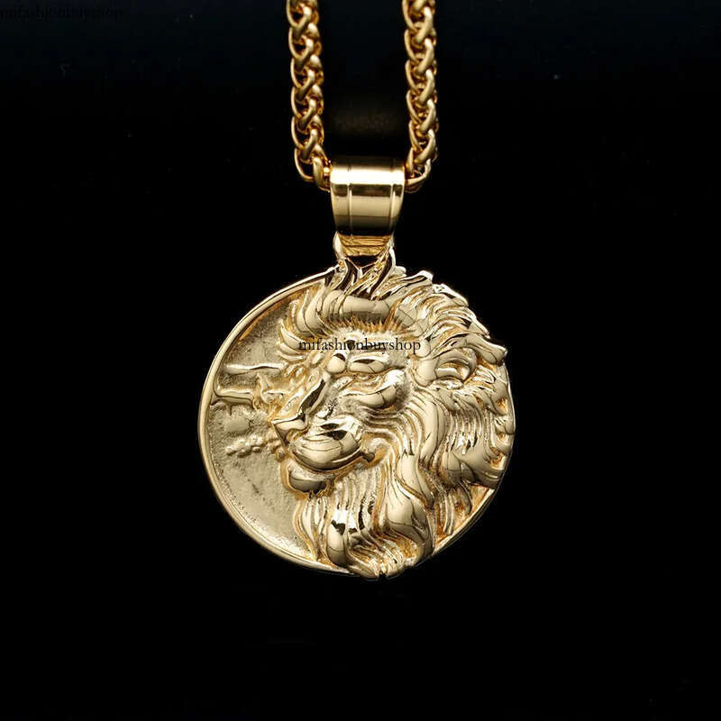 Hip Hop Casting Lion Head Pendant Necklace Stainless Steel Gold Plated Men RapJewelry
