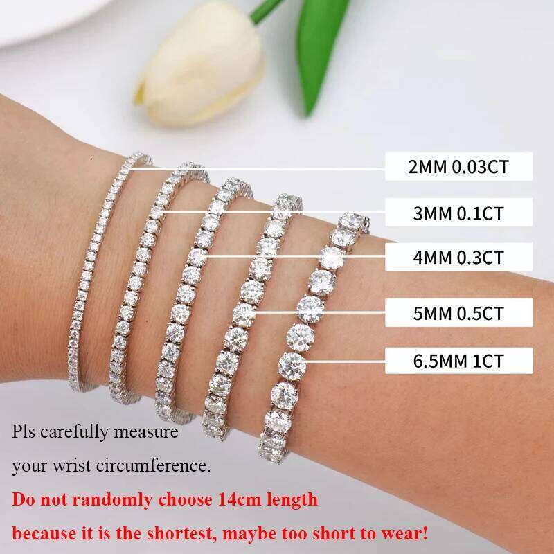 EWYA Sterling Sier Moissanite Bracelet 0.1ct 3mm D VVS1 Dia with GRA for Women Sparkling Wedding Party Fine Jewelry