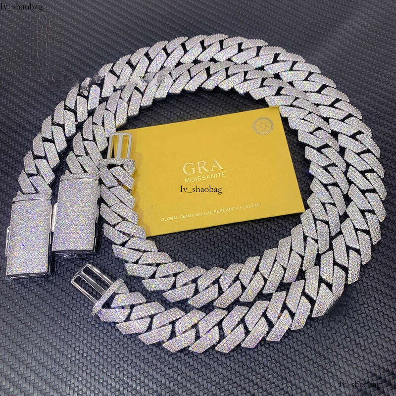 Necklace chain cuban link chainjewelry for men pass dia tester jewelry Sier w20mm 3row necklace VVS moissanite iced out