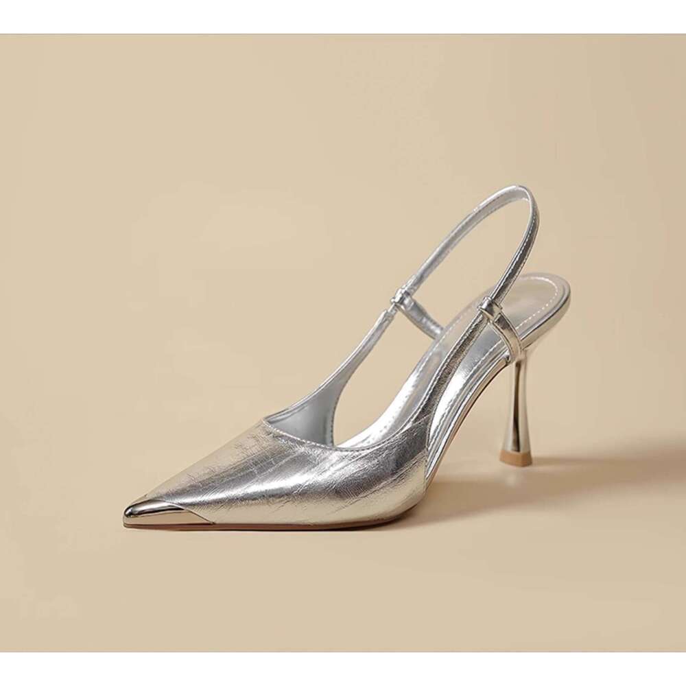 Silver Sandals for Women Designer Shoe 2025 New French Style heelegant High-end Closed Toe Backless Dress Shoes with Thin High heels