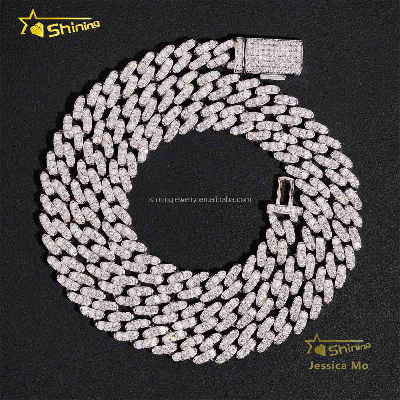 8mm One Row Stone Prong Setting GRA Certificate S925 Solid Silver Iced Out VVS Moissanite Miami Cuban Link Chain Bracelet Set
