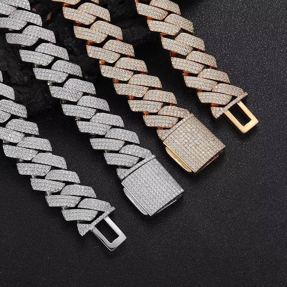 Wholesale Men Hip Hop Jewelry 20mm 3 Rows Gold Chunky Necklace Iced Out Cz Prong Cuban Link Chain Necklace Diamond Cuban Chain