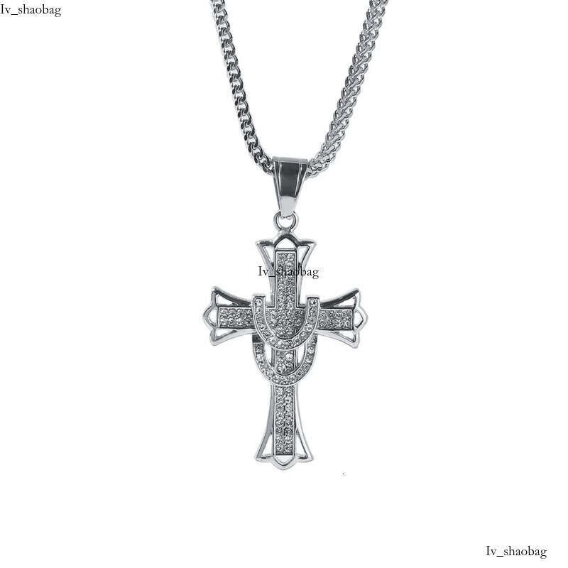 Shining Cross Pendants Necklace Stainless Steel Real Gold Plated Men Gift Religious Jewelry