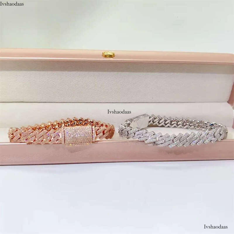Hot Sale Fine Jewelry Lab Dia S Sterling Sier Rhodium Plated Moissanite Men Cuban Link Bracelet