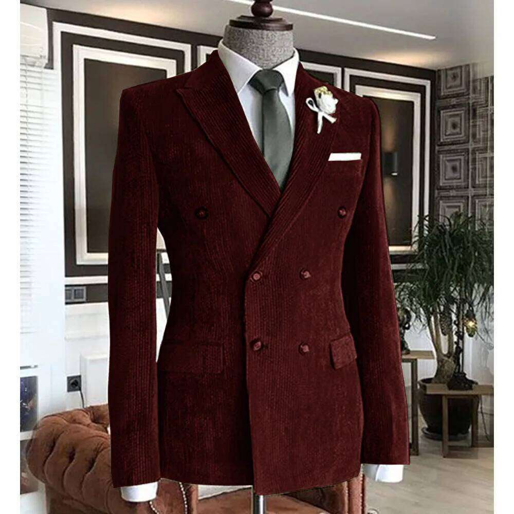Men's Corduroy Double Breasted Suit Collar Casual Fashion Work Wear Blazers Formal Jackets Man Jacket