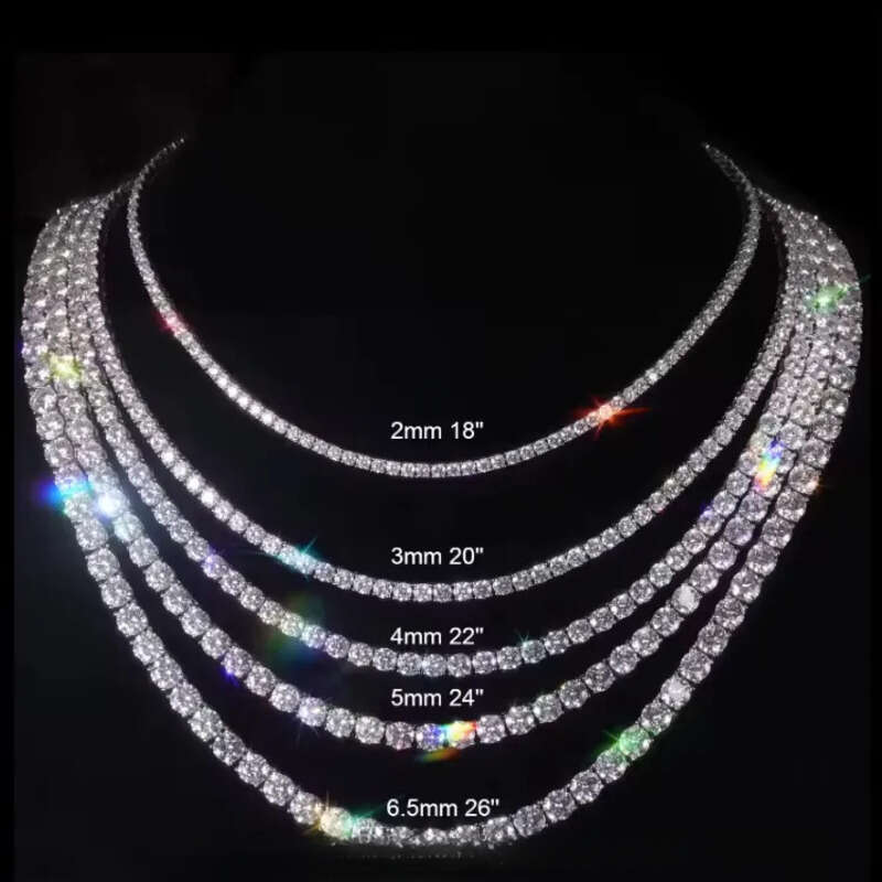 2mm-6.5mm 100% Passed Dia Test S Sier With GRA VVS Moissanite Tennis Chain Ready to Ship for Necklace