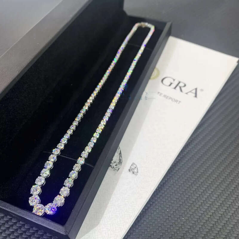 Wholesale White Gold Women 6.5mm Brilliant Moissanite Dia Graduated Chain Fine Jewelry Tennis Necklace