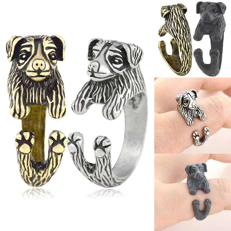 4 Style German Shepherd &Border Collie Shiba Inu & Akita Dog Wrap for Women Animal Metal Ring Anel Girls Unique Cool Gift
