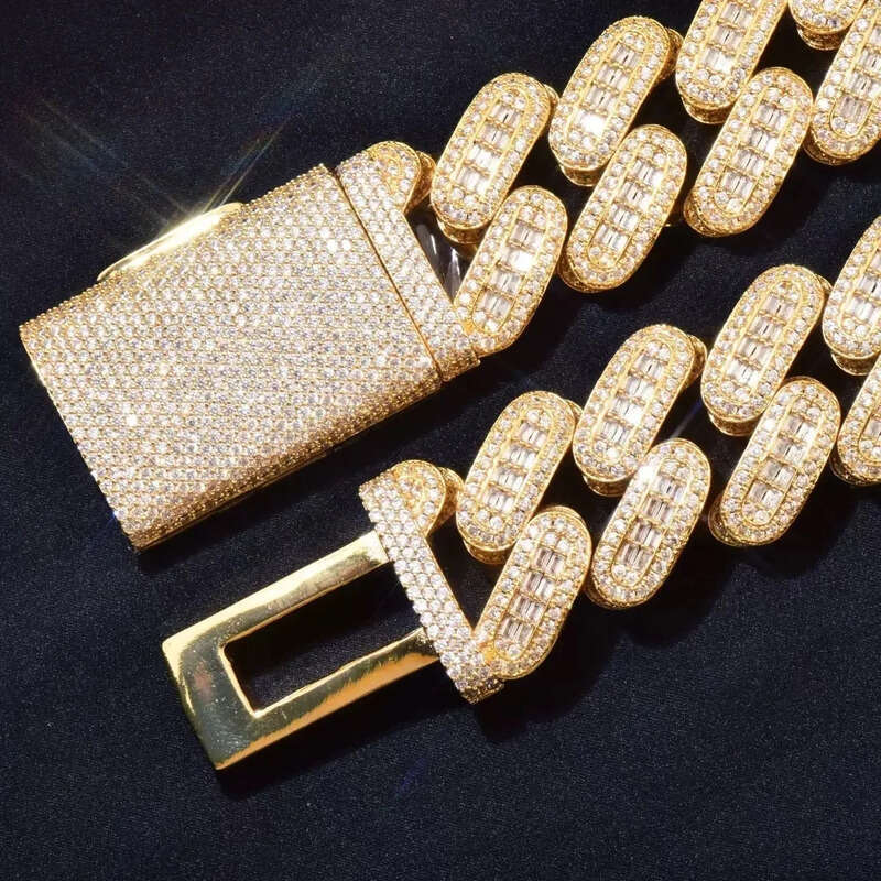 moissanite cuban chain Big Heavy Mens Necklace iced Vvs Moissanite Baguette Dia Hip Hop Iced Out man necklace