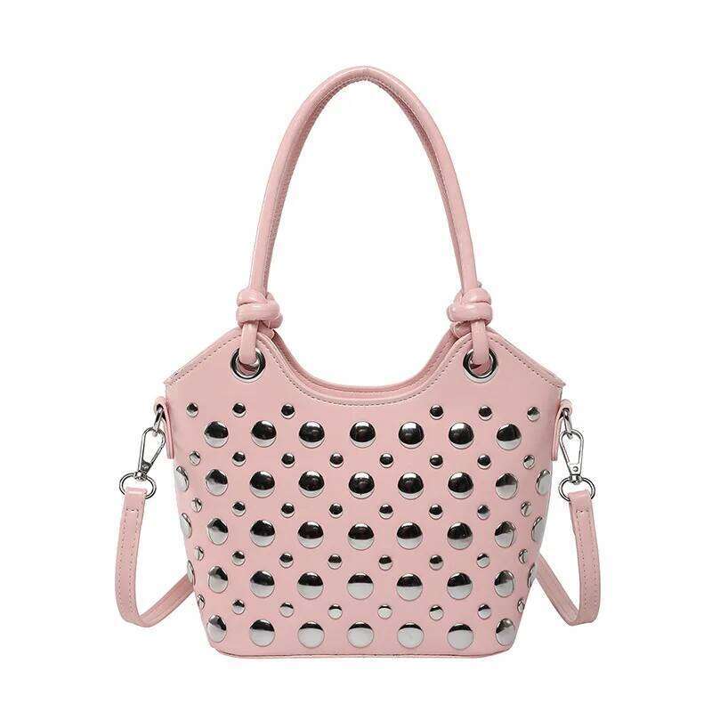 Rivet Shoulder Bags American Style PU Leather Tote Large Capacity Commuting Handbag Messenger Causal Crossbody Commuter Bag